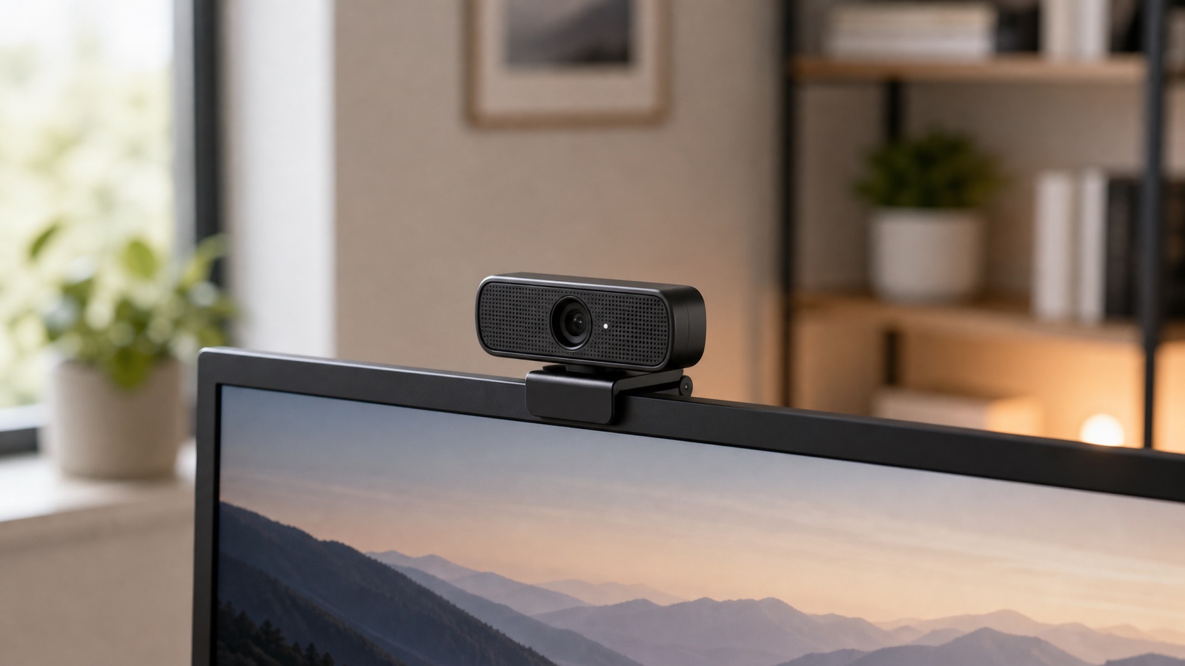 Webcam mounted on an external monitor